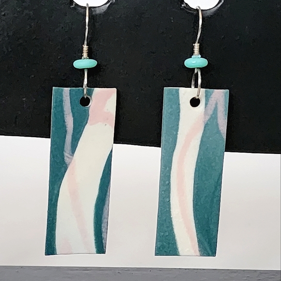 2 Pair FIMO Clay Abstract Earrings Blue Green Vintage Bundle - Picture 2 of 9